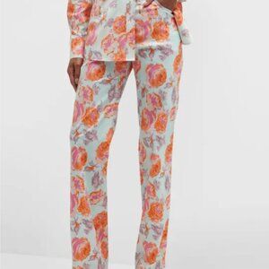 St. John Pale Blue Multi Floral Cotton Straight Leg Pants Women's Size 4 NEW NWT